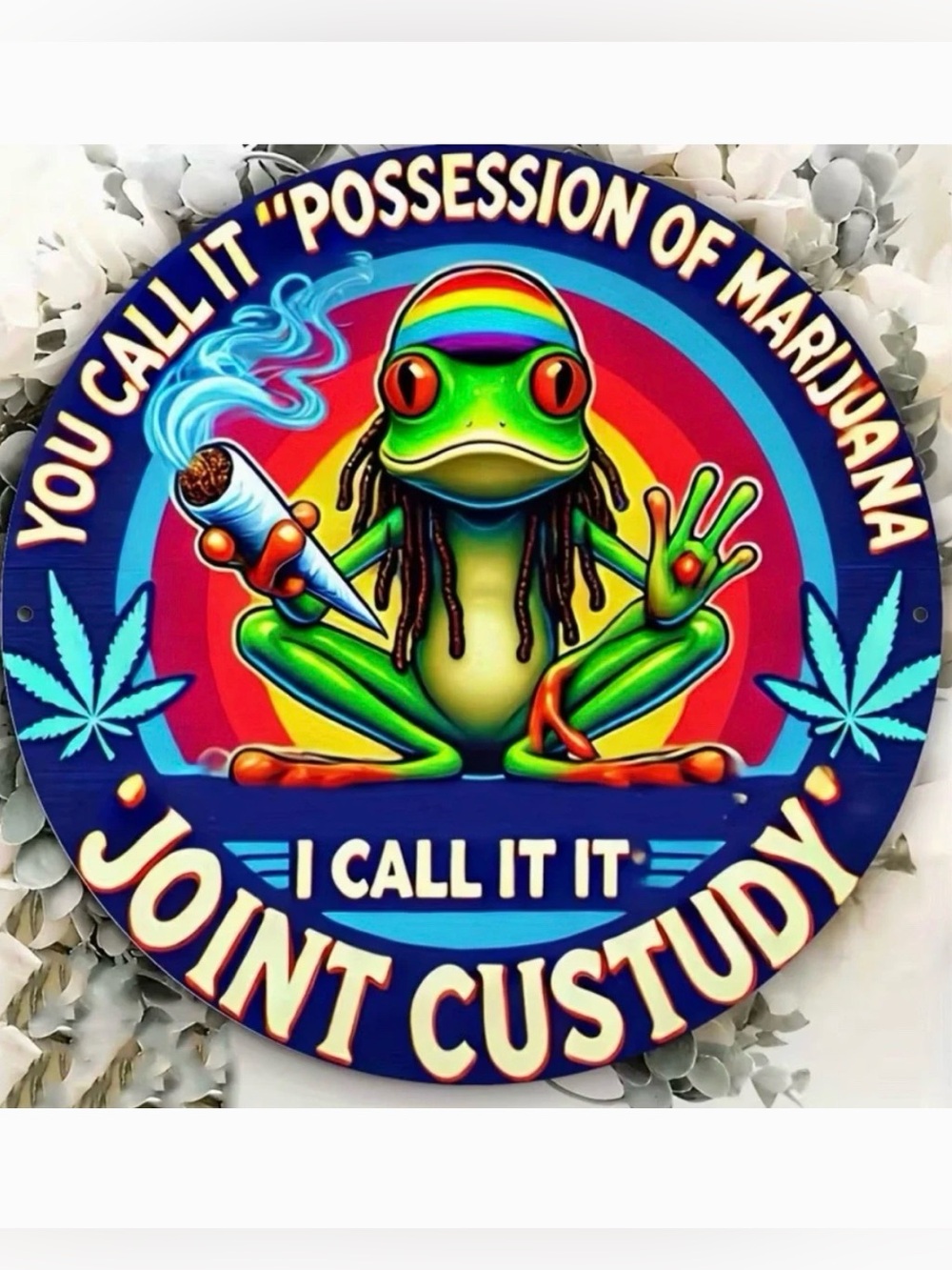Joint Custody Humor Whimsical Frog & Leaf Art 2D Flat Metal Wall Art New